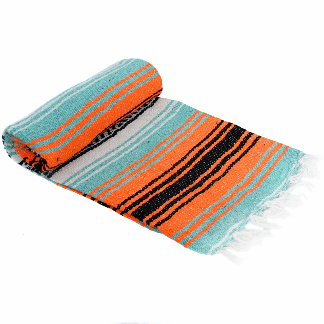 Orange, Mint Green, and White La Montana Mexican Blanket