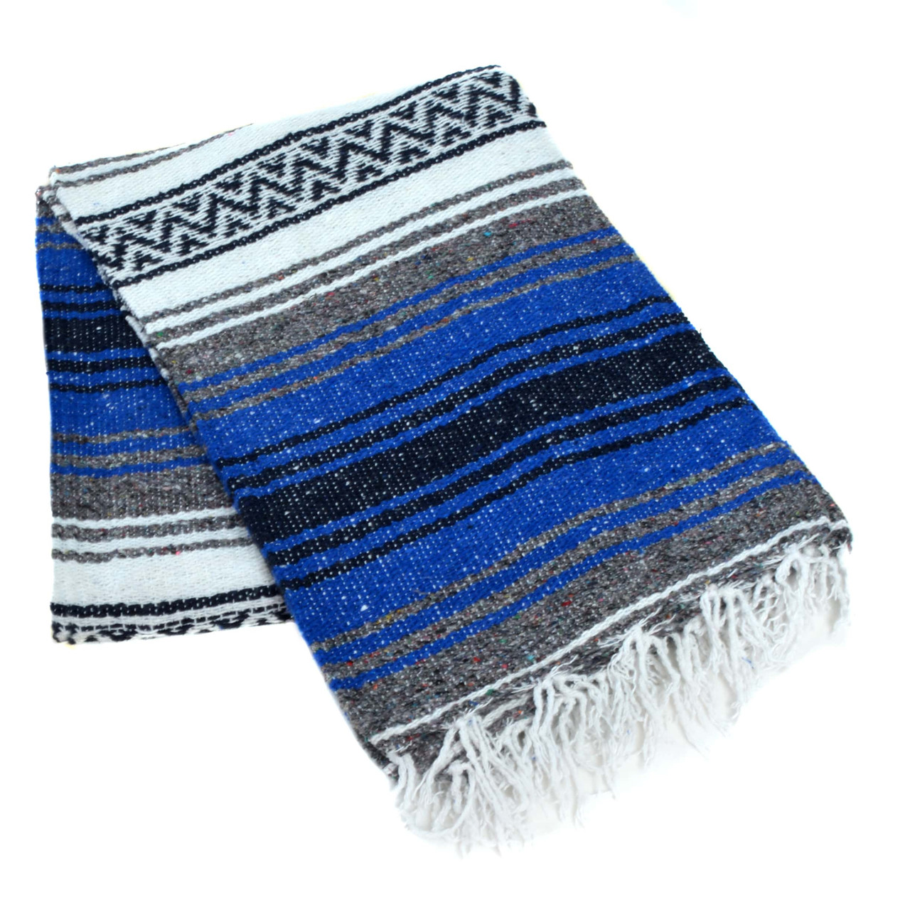 Cobalt Blue, Charcoal, and White La Montana Mexican Blanket