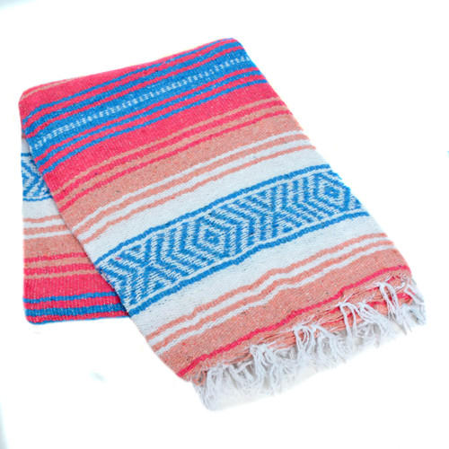 Coral, Melon, and White Mexican La Montana Blanket