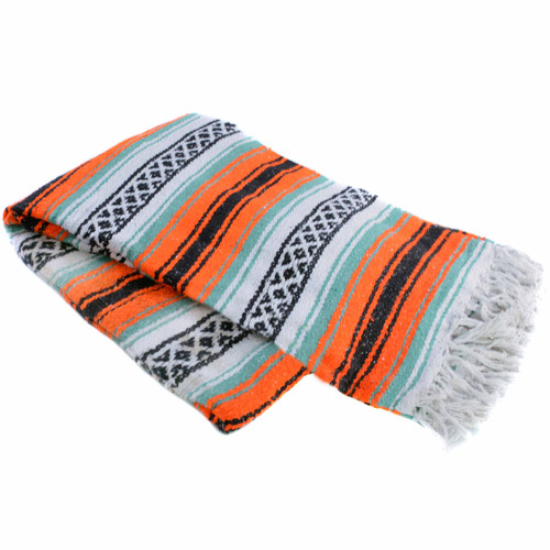 Orange, Mint Green, and White Heavyweight Mexican Blanket by La Montana