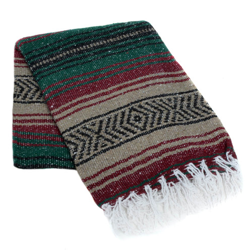 Mocha, Burgundy, and Forest Green La Montana Classic Mexican Blanket