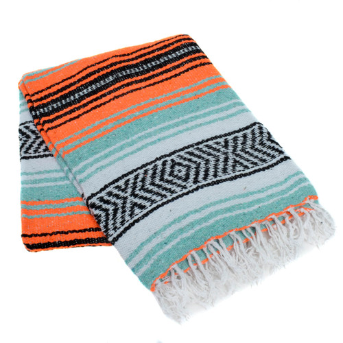 Orange, Mint Green, and White La Montana Mexican Blanket