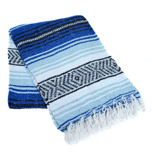 Cobalt Blue, Light Blue, and White La Montana Mexican Blanket