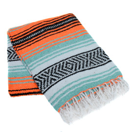 Orange, Mint Green, and White La Montana Mexican Blanket
