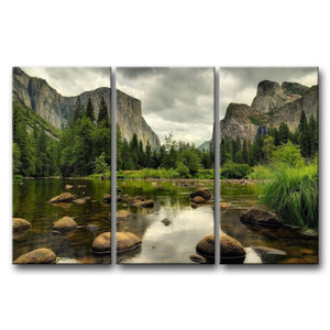 Yosemite Mountain Stream 3-Piece Wall Art Framed Print on Canvas Q280-GWATHC67841