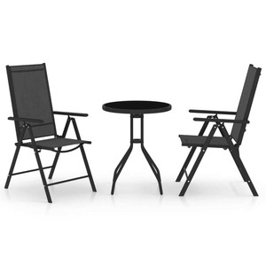 Bistro Set Black Powder-coated aluminum, textilene, glass, steel A949-3070652