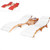 3 Pieces Folding Patio Eucalyptus Wood Lounge Chair Set with Foldable Side Table - Color: Red D681-HW63882