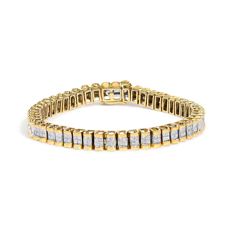 14K Yellow Gold 3.0 Cttw Princess Cut Quad Invisible Set Tennis Bracelet (H-I Color, SI1-SI2 Clarit N162-019779B700