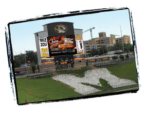Swiss Meats on the scoreboard at Mizzou’s Memorial Stadium