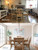 Before and after of a timeless dining room makeover with a natural wood table and updated lighting