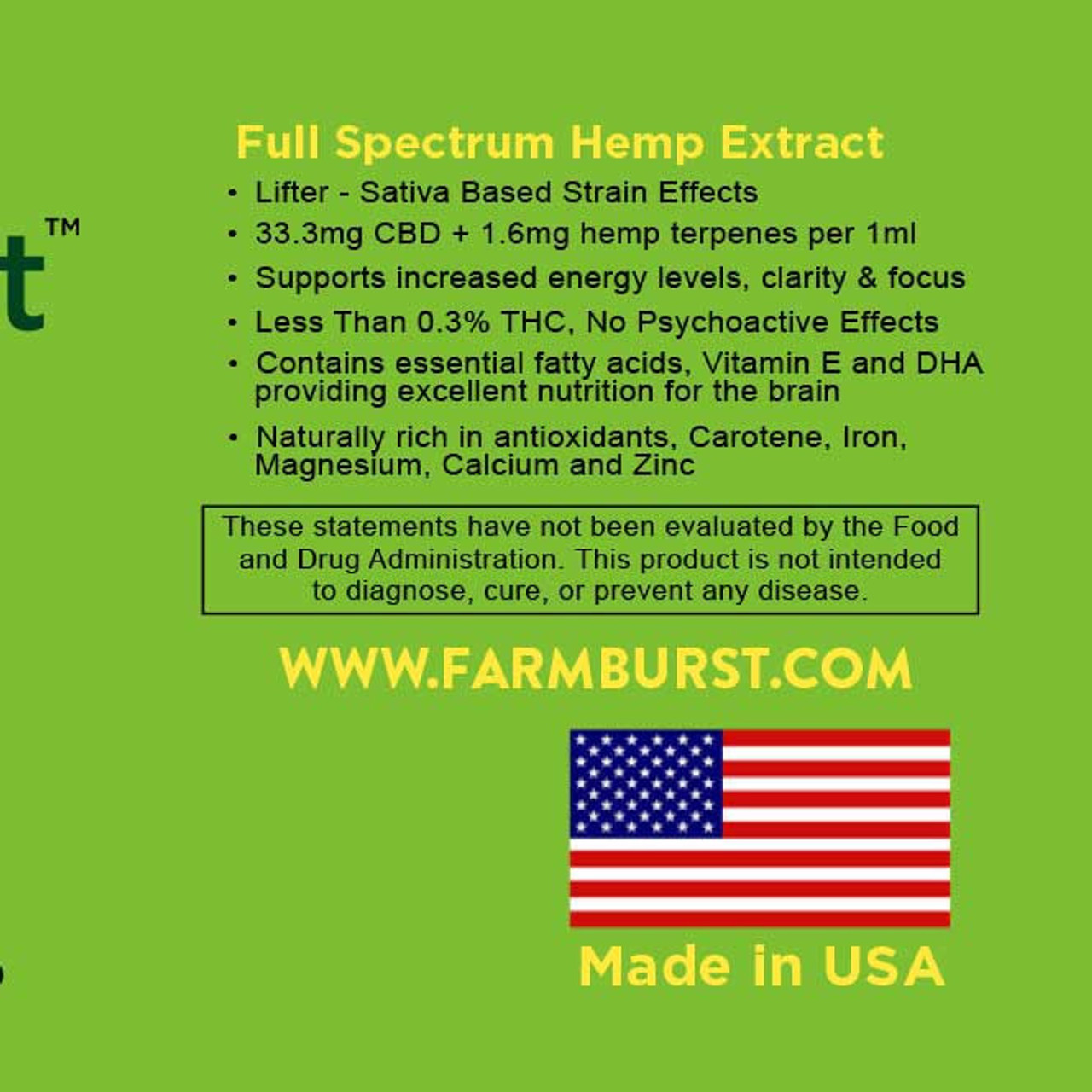 Farmburst Daytime "Lifter" CBD Oil - 1,000 mg (33mg/ml) Full Spectrum CBD Tincture | 30 ml