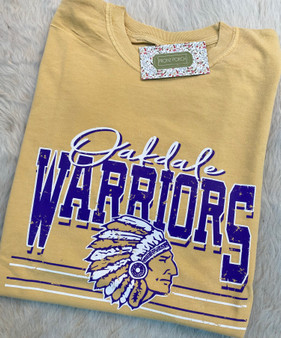 "Oakdale Warriors" on Mustard Comfort Color Tee