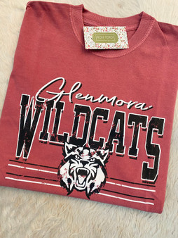 "Glenmora Wildcats" on Crimson Comfort Color Tee