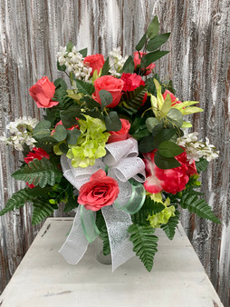 Strawberry Limeade Silk Cemetery Arrangement