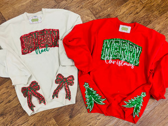 Merry Christmas or Joyeux Noel Sequin Sweater