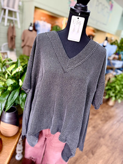 The Lisa Charcoal Knit V-Neck Top