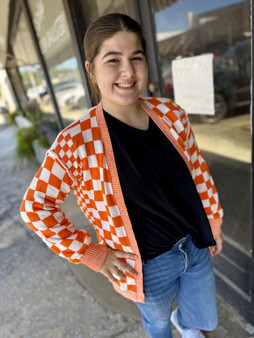 The Charli Orange Checkerboard Cardigan