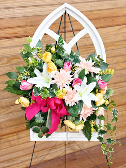 #1 Wooden Window Silk Flower Funeral Spray 