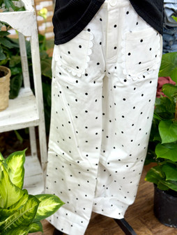 Polka Dot Scalloped Jeans - White/Black