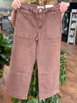 The Carmen Cropped Wide Leg Denim Pants - Brown