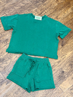 The Olivia Ribbed Shorts & Tee Set - Hunter Green