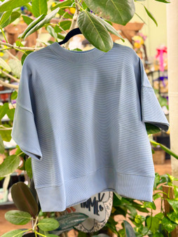 The Tara Ribbed Waist Banded Tee - Dusty Blue
