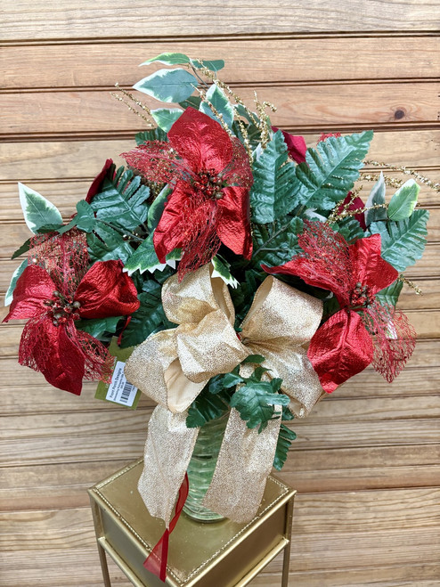 Shimmering Poinsettia Silk Cemetery Arrangement