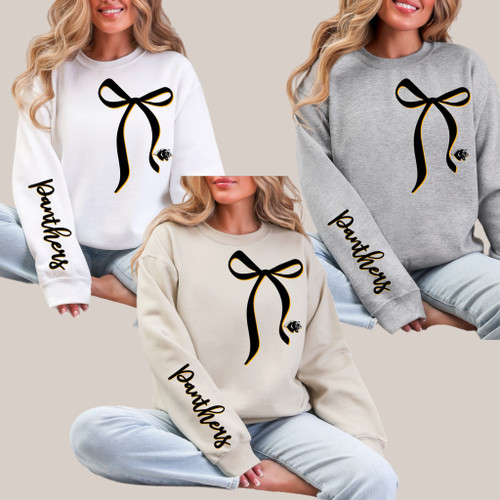 Black & Gold Panthers Bow & Sleeve Print Crewneck Sweater 