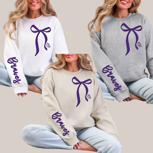 Purple & Black Braves Bow & Sleeve Print Crewneck Sweater 