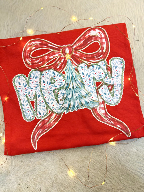"Merry" with Gingham Bow Tee