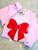 Red Puff Bow on Light Pink Crewneck Sweater