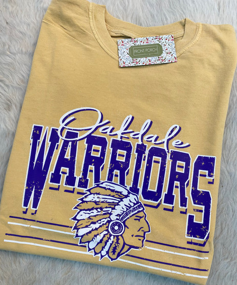 "Oakdale Warriors" on Mustard Comfort Color Tee