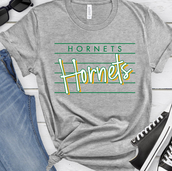 Striped Hornets Green & Gold Screen Printed Tee 