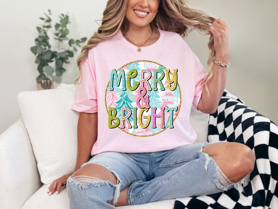 “Merry and Bright” on Pink Bella Canvas - PRE-ORDER