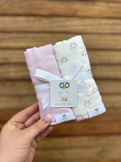 Flowers/Purple 2 Pack Muslin Terry Burp Cloths