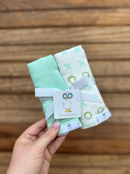 Mint/XO 2 Pack Muslin Terry Burp Cloths