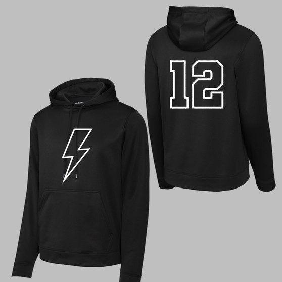 High Voltage Black Bolt Sportek Hoodie with Optional number - NO GLITTER