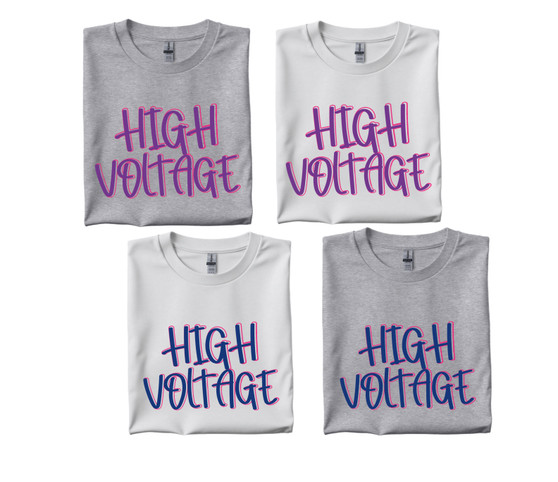  “High Voltage” Handwritten font WHITE Tee - NAVY PRINT