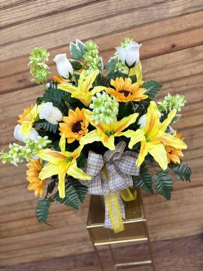Sunflower Sensation Silk Cemetery Arrangement