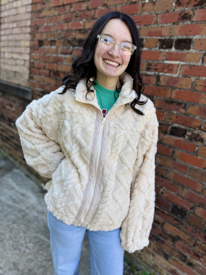 The Paisley Fuzzy Fleece Cozy Cable Knit Zip Up Jacket