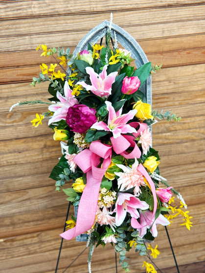 #4 Wooden Window Silk Flower Funeral Spray 