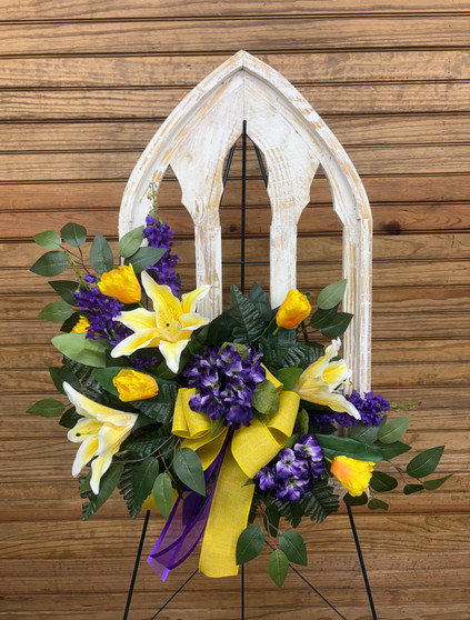 #5 Wooden Window Silk Flower Funeral Spray 