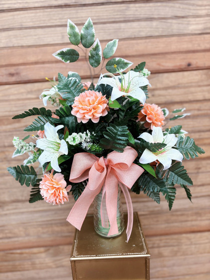 Elegant Peach Silk Cemetery Arrangement