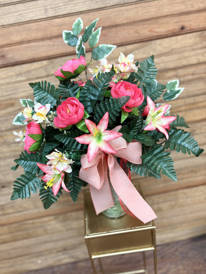 Coral Serenity Silk Cemetery Arrangement
