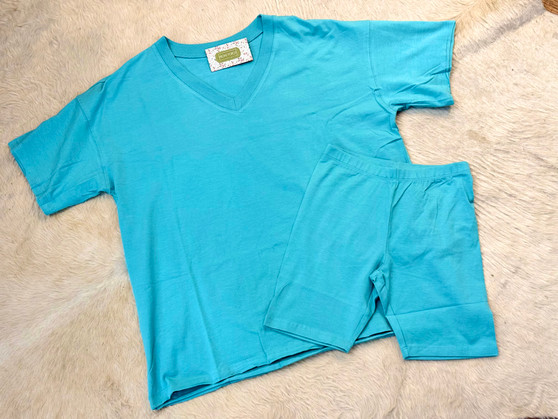 The Sarah Biker Shorts & Top Set - Dusty Teal