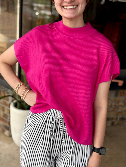 Pink Ribbed Mock Neck