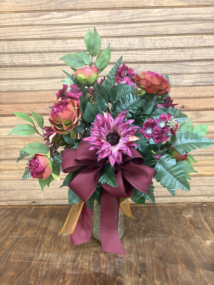 Burgundy Blooms Silk Cemetery Arrangement
