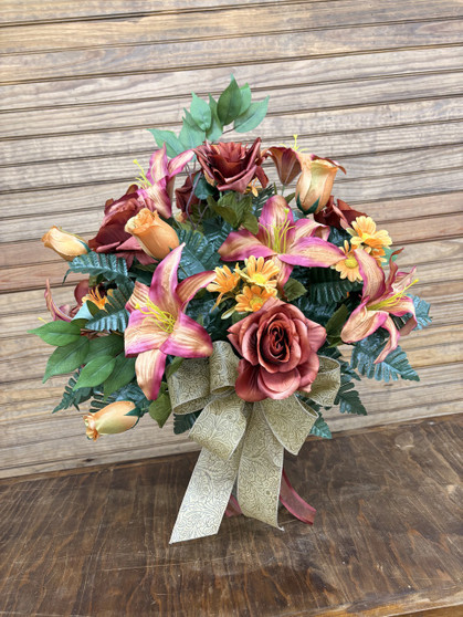 Golden Sunset Silk Cemetery Arrangement