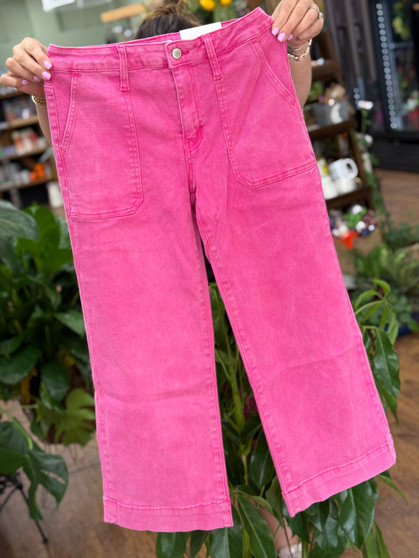 The Carmen Cropped Wide Leg Denim Pants - Hot Pink
