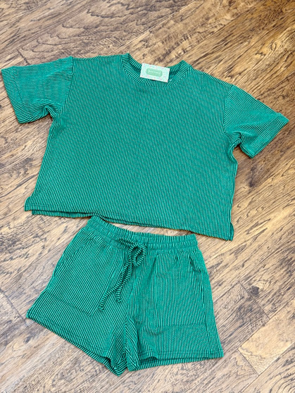 The Olivia Ribbed Shorts & Tee Set - Hunter Green